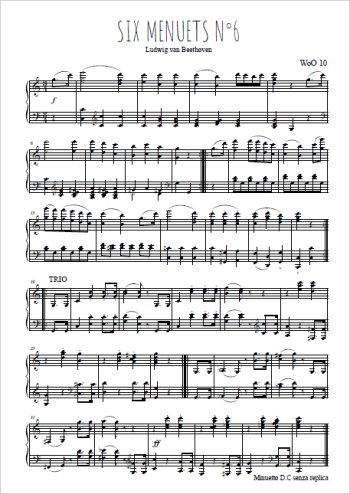 Téléchargez l'arrangement pour piano de la partition de Six menuets WoO 10, N°6 en PDF